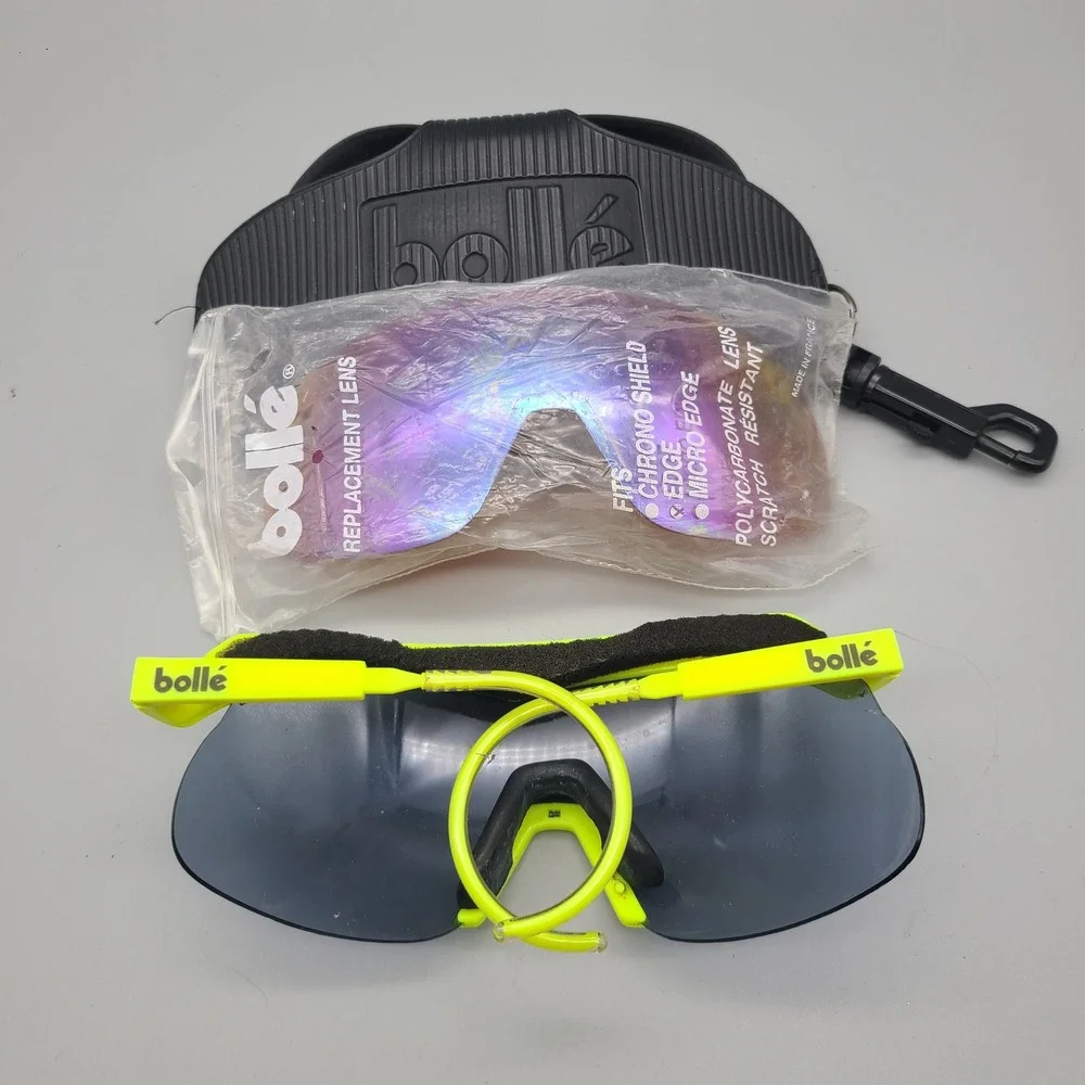 Bolle Chronoshield Vintage Sunglasses Neon Yellow Frame Purple Replacement Lens